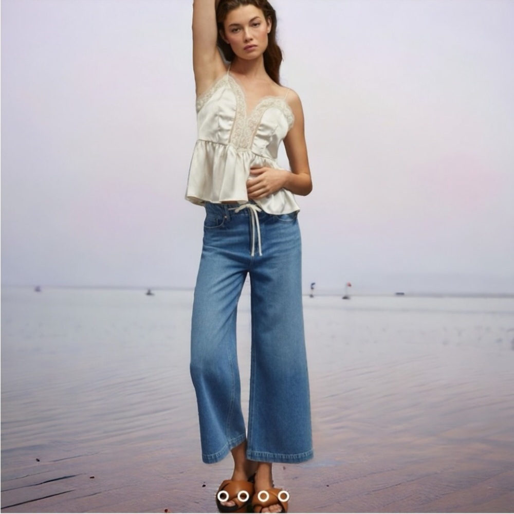 NWT PAIGE Zoey Ankle High-Rise Tie Waist Wide Leg Jeans Size 32